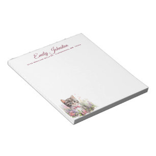 Bloco De Notas Gato de Aquarela em Papel de Carta Personalizado d
