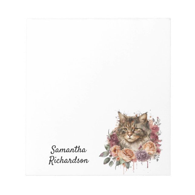 Bloco De Notas Gato de Boho de Aquarela Personalizada (Frente)
