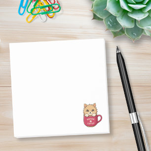 Bloco De Notas Gato de desenho animado fofo em xícara de café