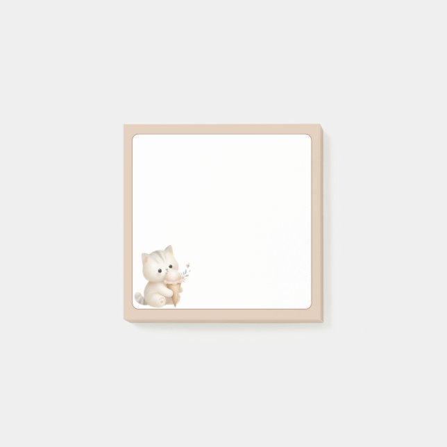Bloco De Notas Gato de Gato Gasto de Fundo Tan com Sorvete (Frente)