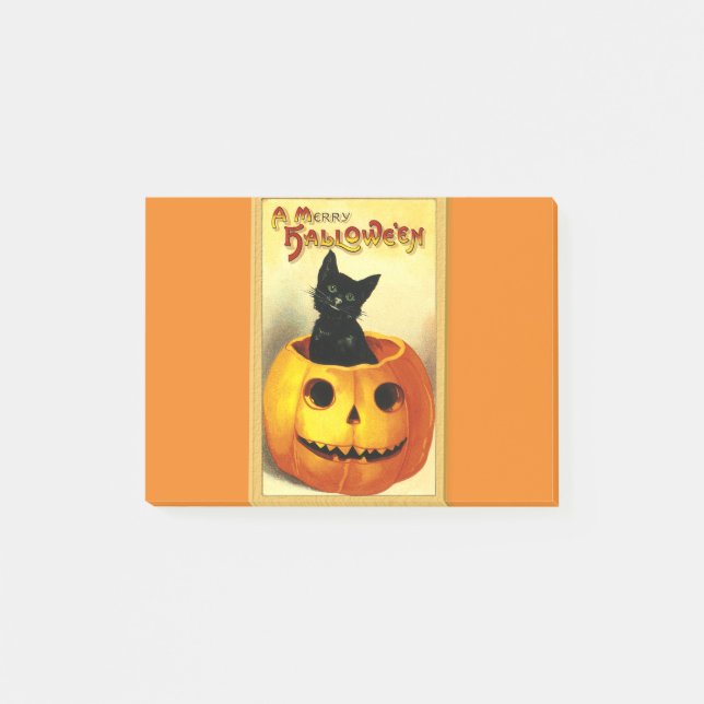 Bloco De Notas Gato de Halloween Sentado na Jack O Lantern (Frente)