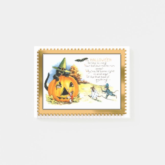 Bloco De Notas Gato de Halloween Sentado no Jack O Lantern (Frente)