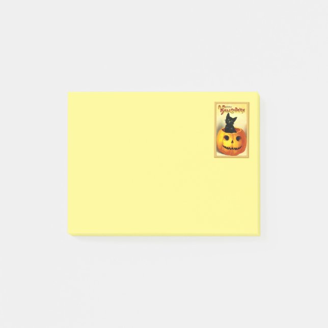 Bloco De Notas Gato de Halloween Sentado no Post-it de Abóbora de (Frente)