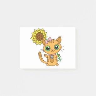 Bloco De Notas Gato de Kawaii, Laranja, bonito, com girassol