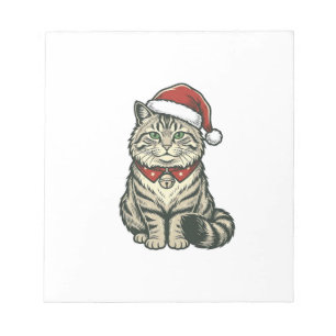 Bloco De Notas Gato de Natal Chapéu do Papai Noel Design de Gravu