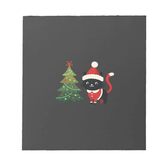 Bloco De Notas Gato de Natal Papai Noel Árvore Vetor (Frente)