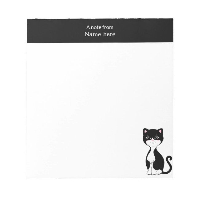 Bloco De Notas Gato de Tuxedo Fofo & Cabeçalho Rosa Simples (Frente)