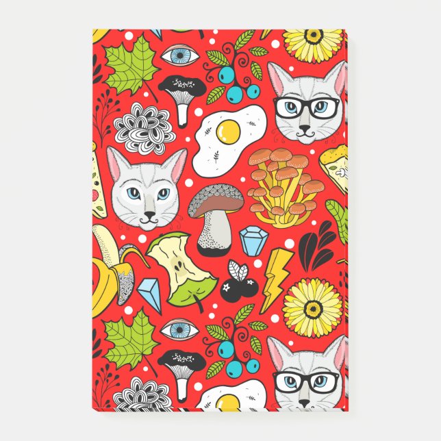 Bloco De Notas Gato e ovo em vermelho (Frente)
