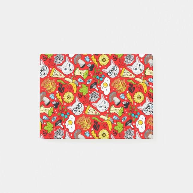 Bloco De Notas Gato e ovo em vermelho (Frente)