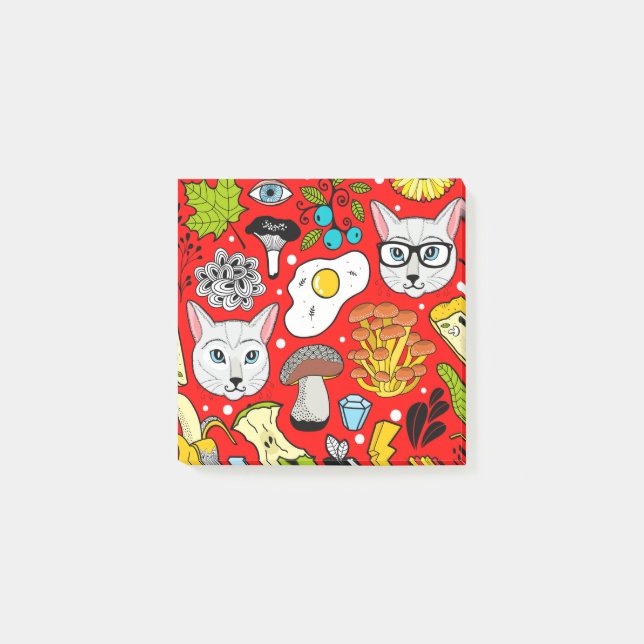 Bloco De Notas Gato e ovo em vermelho (Frente)