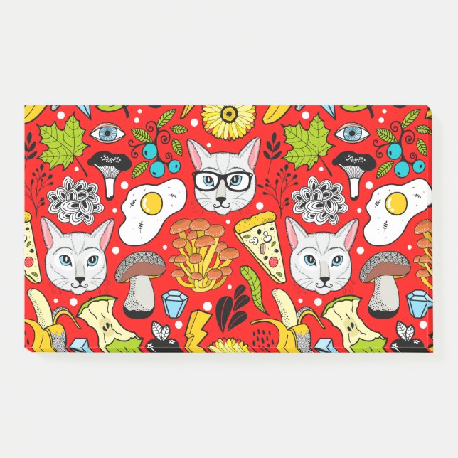 Bloco De Notas Gato e ovo em vermelho (Frente)