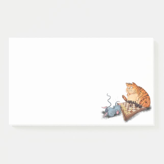 Bloco De Notas Gato e Rato Tocando Xadrez Posta as notas (Frente)