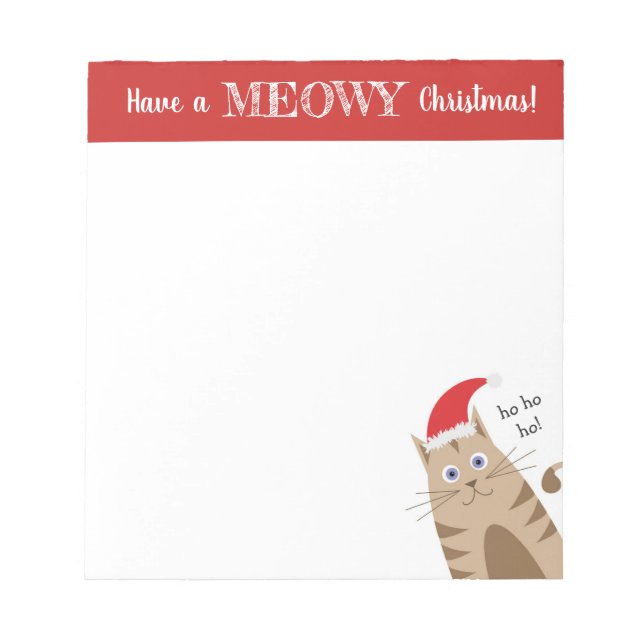 Bloco De Notas Gato engraçado de papais noeis de Natal meowy (Frente)