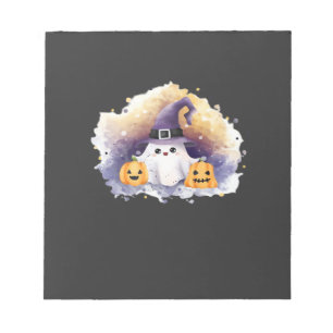 Bloco De Notas Gato Fantasma Fofo com Abóboras � Arte Kawaii de H