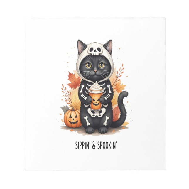 Bloco De Notas Gato Fofo Assustador Halloween (Frente)
