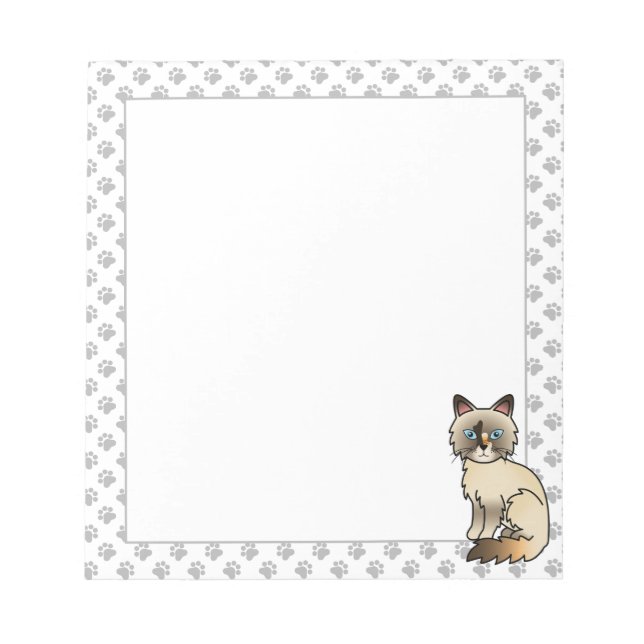Bloco De Notas Gato Fofo de Casaco Tortoiseshell Birman / Ragdoll (Frente)