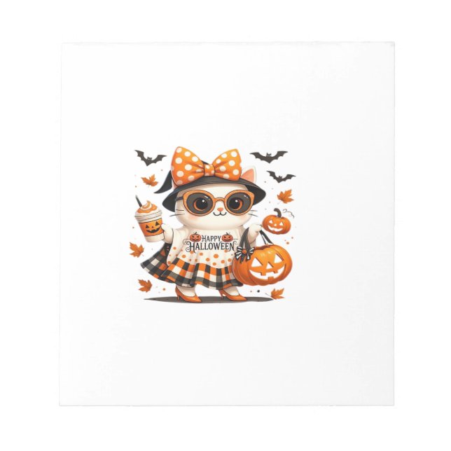 Bloco De Notas Gato fofo de Halloween � Kawaii Witch Kitty com ab (Frente)