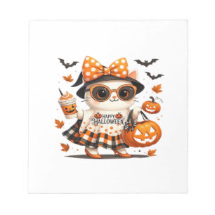 Bloco De Notas Gato fofo de Halloween � Kawaii Witch Kitty com Bo