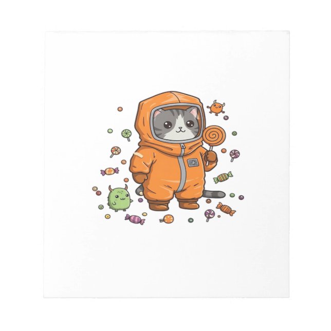 Bloco De Notas Gato Fofo de Hazmat Halloween Doce Monstro Diversã (Frente)