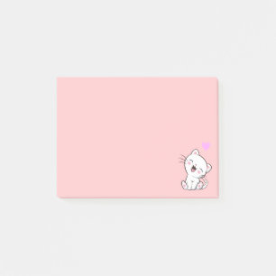 Bloco De Notas Gato Fofo e Coração em Rosa