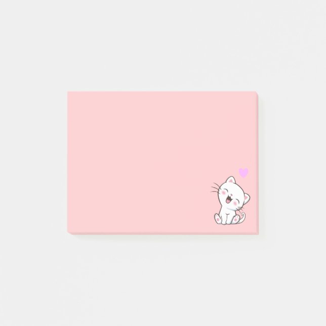 Bloco De Notas Gato Fofo e Coração em Rosa (Frente)