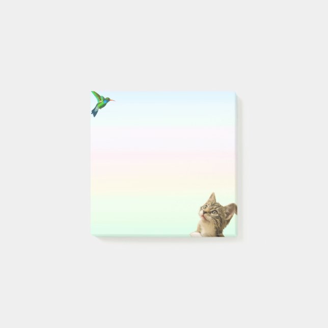 Bloco De Notas Gato Fofo e Passarinho em Cor Pastel (Frente)