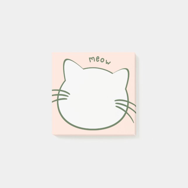 Bloco De Notas Gato Fofo em Forma Verde Amarelo Meow (Frente)