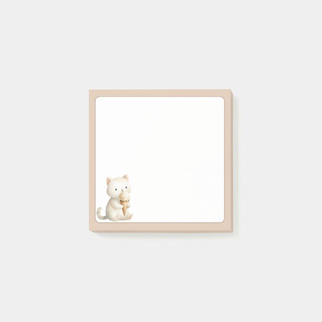 Bloco De Notas Gato Gato Gasto de Fundo Tan com Cone de Sorvete (Frente)