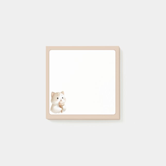 Bloco De Notas Gato Gato Gasto de Fundo Tan com Cone de Sorvete (Frente)