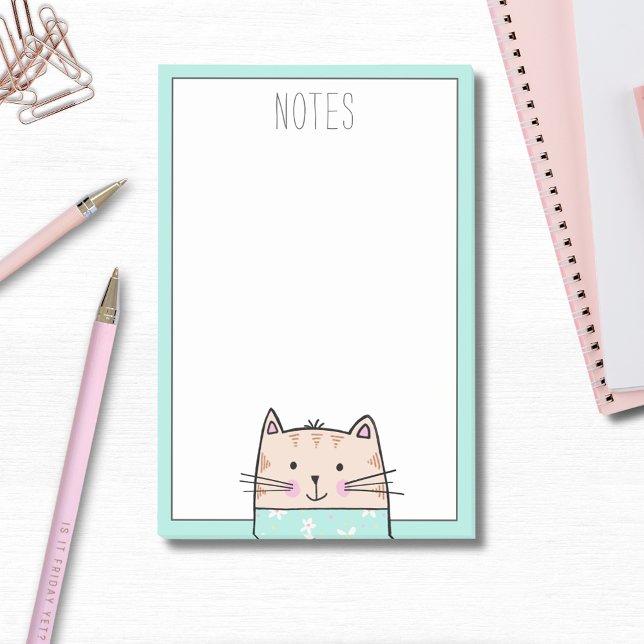 Bloco De Notas Gato Ilustrado Fofo (Cute cat illustrated post it notes. Perfect for kids and back to school.)