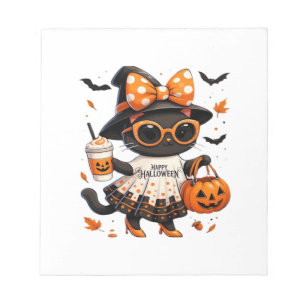 Bloco De Notas Gato Kawaii do Halloween � Gato Bruxa com Abóbora