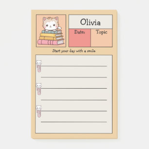 Bloco De Notas Gato Kawaii Fofo Em Livros Personalizado