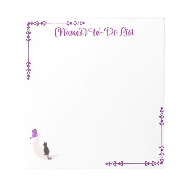 Bloco De Notas Gato Kawaii Fofo na Lua com Borboleta Personalizad (Frente)