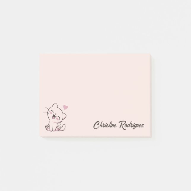 Bloco De Notas Gato Kawaii Rosa com Texto Personalizado (Frente)