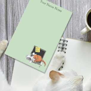 Bloco De Notas Gato Laranja Engraçado Notebook Verde Trabalho Cas
