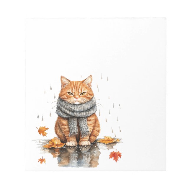 Bloco De Notas Gato Laranja Mal-Humorado na Chuva (Frente)