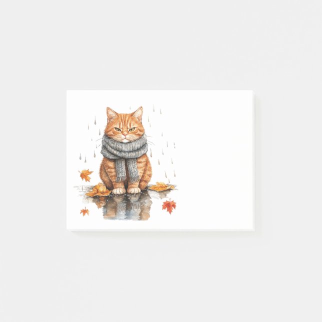 Bloco De Notas Gato Laranja Mal-Humorado na Chuva (Frente)