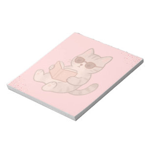 Bloco De Notas Gato Legal Lendo Livro Rosa Pastel Estética
