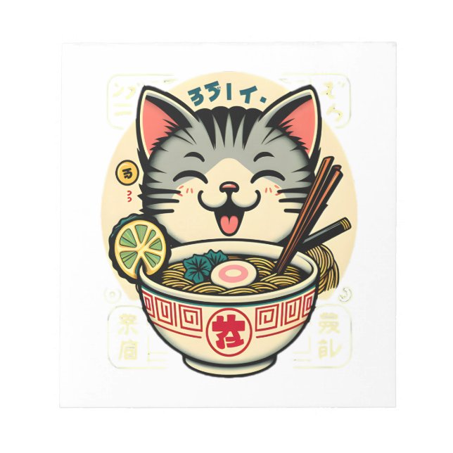Bloco De Notas Gato Macarrão Anime Japonês é Gato Fofo (Frente)