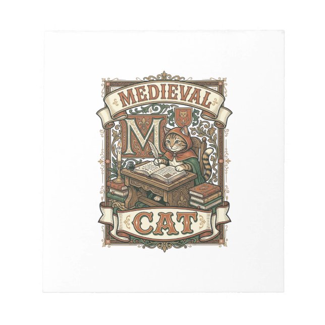 Bloco De Notas Gato Medieval Manuscrito Medieval Vintage (Frente)