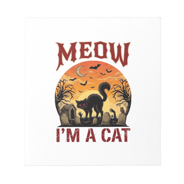 Bloco De Notas Gato Miau Halloween Preto Cemitério_1 (Frente)