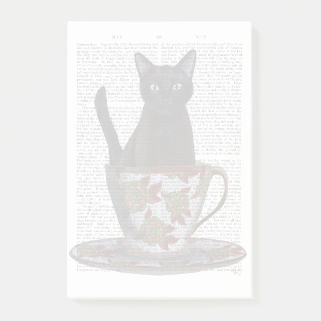 Bloco De Notas Gato Negro em Teacup (Frente)