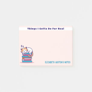 Bloco De Notas Gato numa Pilha de Livros Literário Personalizado