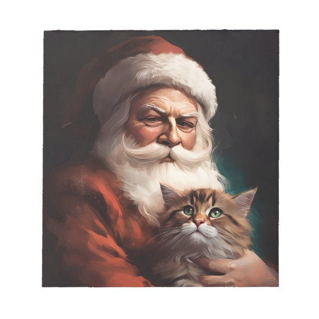 Bloco De Notas Gato Persa com Papai Noel Natal Festivo (Frente)