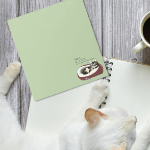 Bloco De Notas Gato Preguiçoso Tabby Humor Verde Salvia Sábio