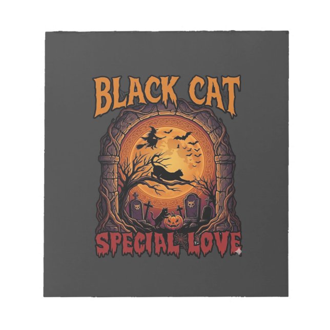 Bloco De Notas Gato Preto Amor Especial Halloween Lua Bruxa Abóbo (Frente)