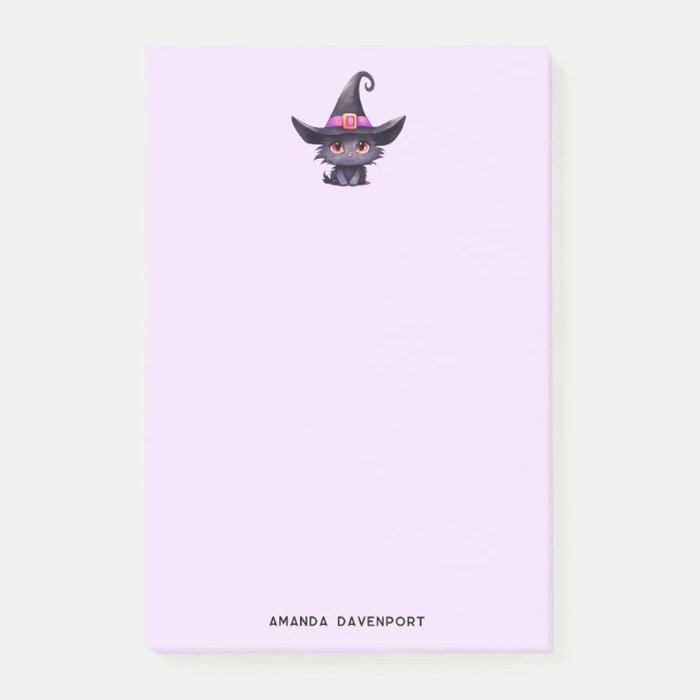Bloco De Notas Gato preto bonito Vestindo chapéu de bruxa (Frente)