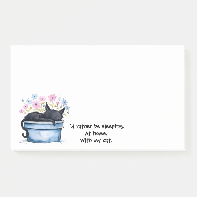 Bloco De Notas Gato Preto com Flores Eu Preferiria Estar Dormindo (Frente)