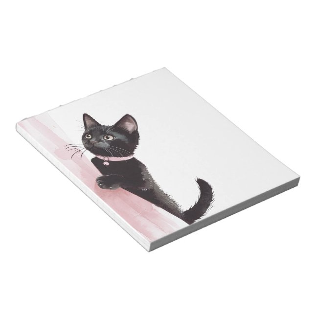 Bloco De Notas Gato Preto Cortina Rosa (Inclinado)