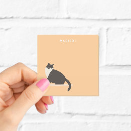 Bloco De Notas Gato Preto e Branco Personalizado Laranja